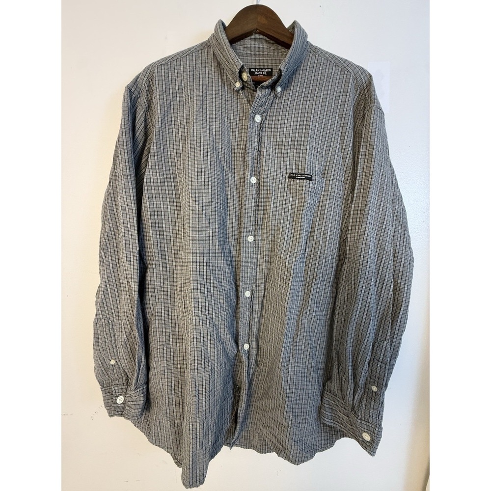 Ralph Lauren Jeans Co Gray Plaid Button Down Shirt Men's  L Cotton Classic